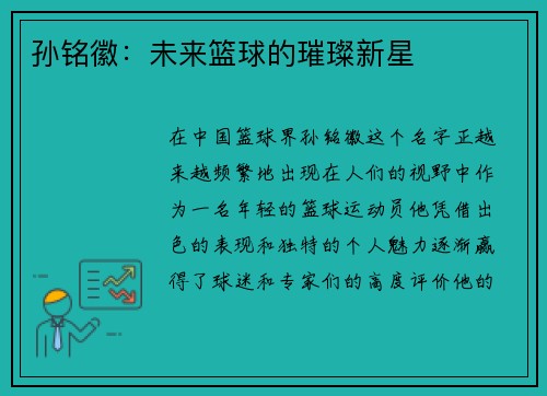 孙铭徽：未来篮球的璀璨新星
