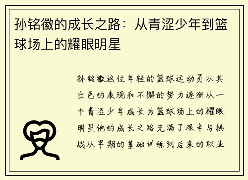 孙铭徽的成长之路：从青涩少年到篮球场上的耀眼明星